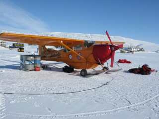 The Polar Pumpkin in refueling position on the Eureka Weather Station airfield ramp.